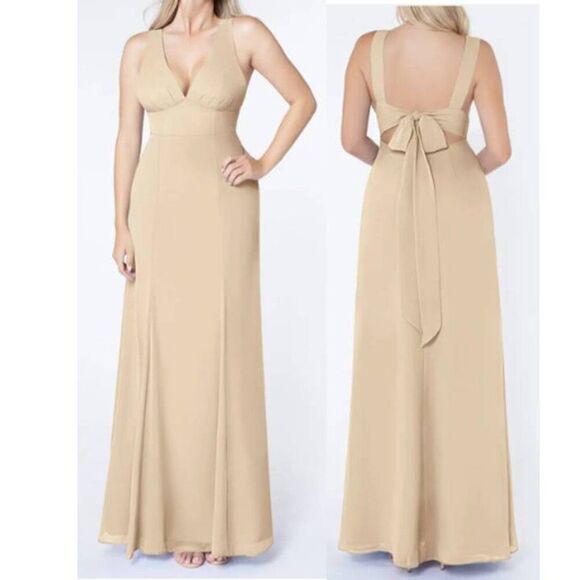 AZAZIE Women's Party Chiffon Princess Maxi Dress Christiana Beige - Picture 1 of 7